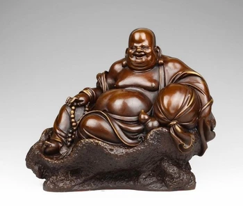 

11 China Red Copper Lucky Wealth Gourd Happy Maitreya Buddha Bodhisattva Statue