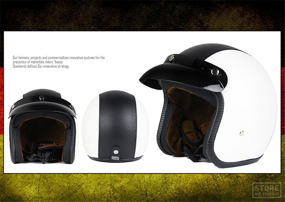 Мотоциклетный шлем из синтетической кожи ретро винтажный круизер чоппер Скутер гонщик Мото шлем 3/4 с открытым лицом Мото шлем в горошек