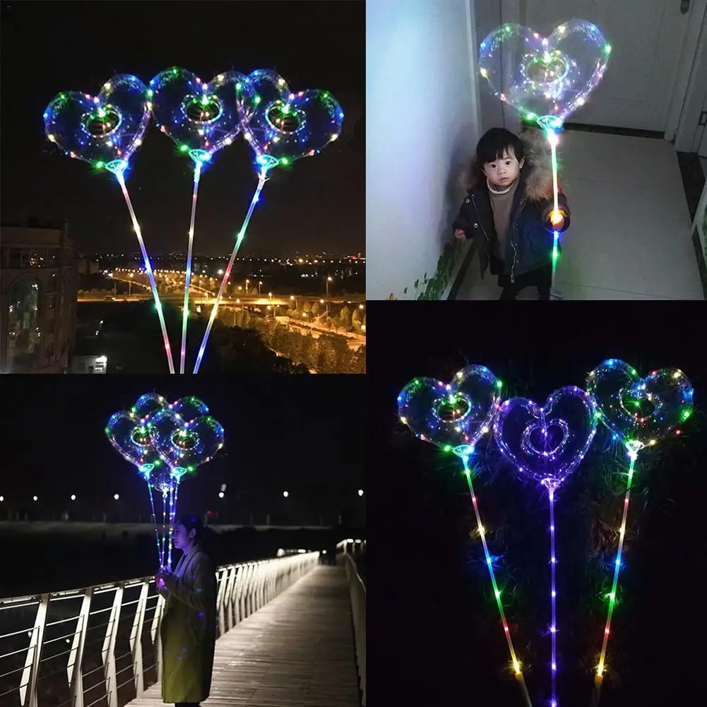 

Handheld Transparent Bobo Balloon Hollow-Out Heart-Shaped Bubble Balloon With LED Light Musical Handle Luminous Party Props