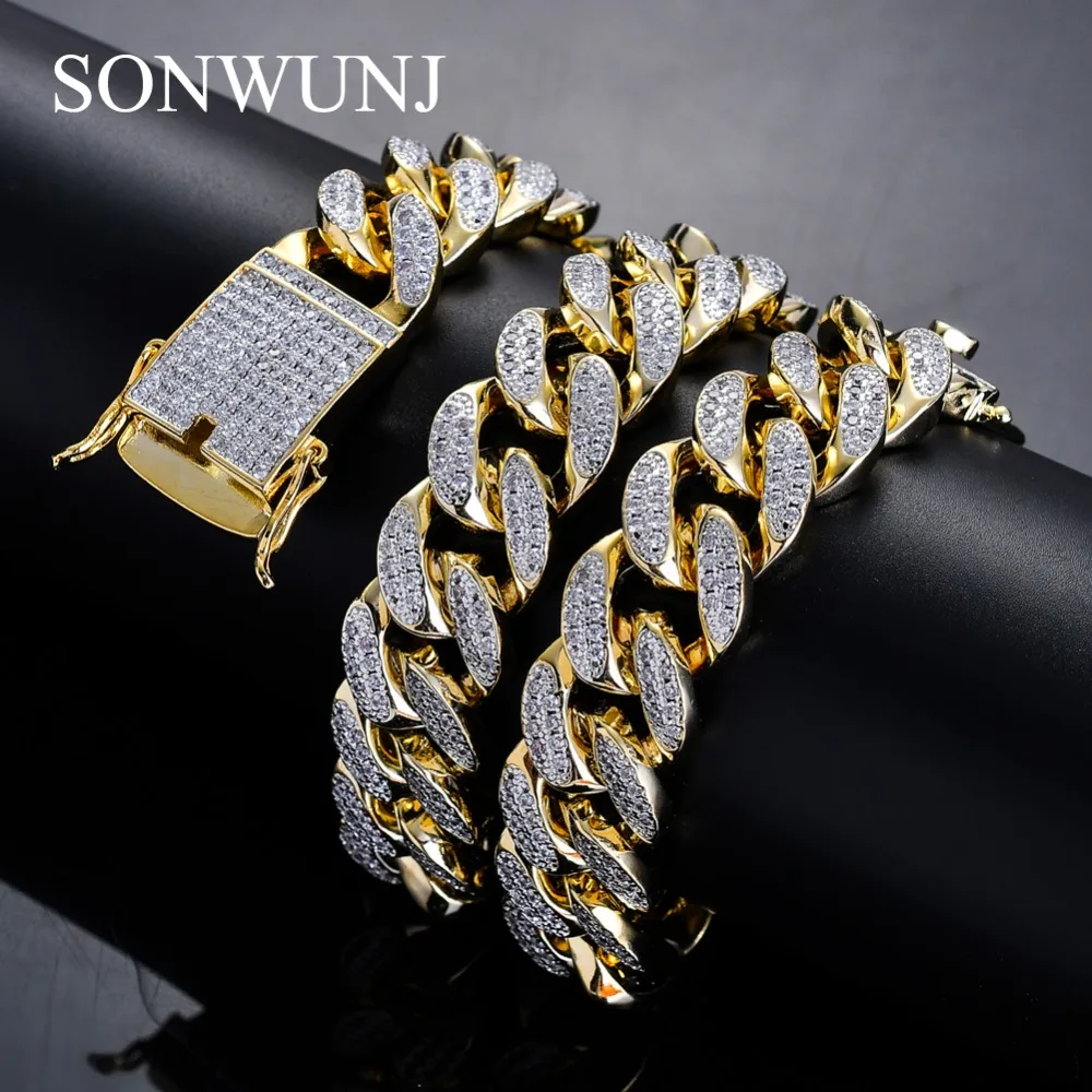 

18mm width 18inch 22inch Iced out Bling bling Copper Cuban Chain Hip Hop micro pave Chain Necklace Jewelry for men CN050