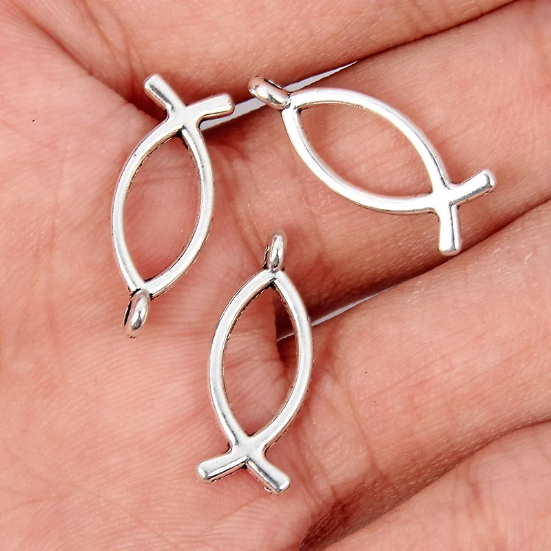 

10pcs christian fish religious metal tibetan silver charms pendants fit bracelet jewelry findings makings necklace DIY 20*7mm