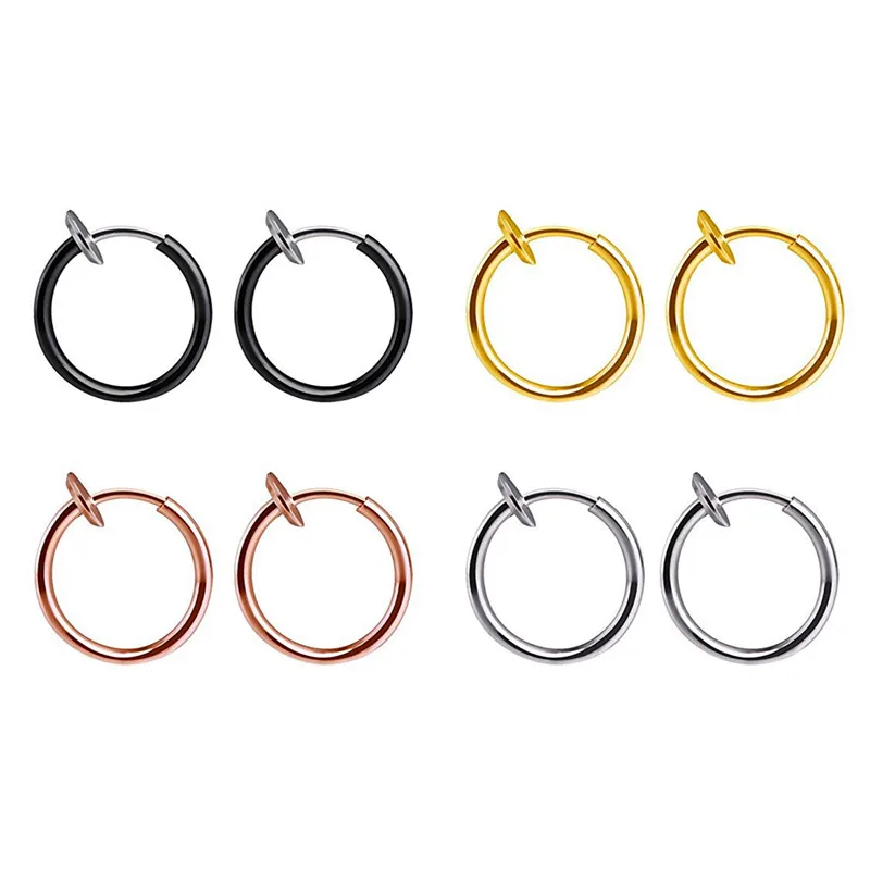 

2PCWomen Stainless Steelse ptum piercing Round shape Nostril Stud Ring Clip On Nose Men Body Jewelry Fake Piercing Jewelry