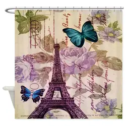 Голубая бабочка современный Париж Эйфелева башня душ cu декоративные Ткань душ Шторы 8 размеров душевая Шторы для Ванная комната