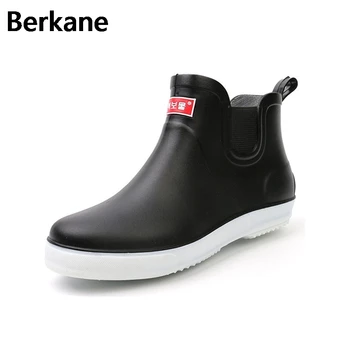 

Black Rubber Rain Boots Mens Pvc Slip On Anti-slip Casual Ankle Rainboots Short Water Shoes Waterproof Breathable Botas Hombre