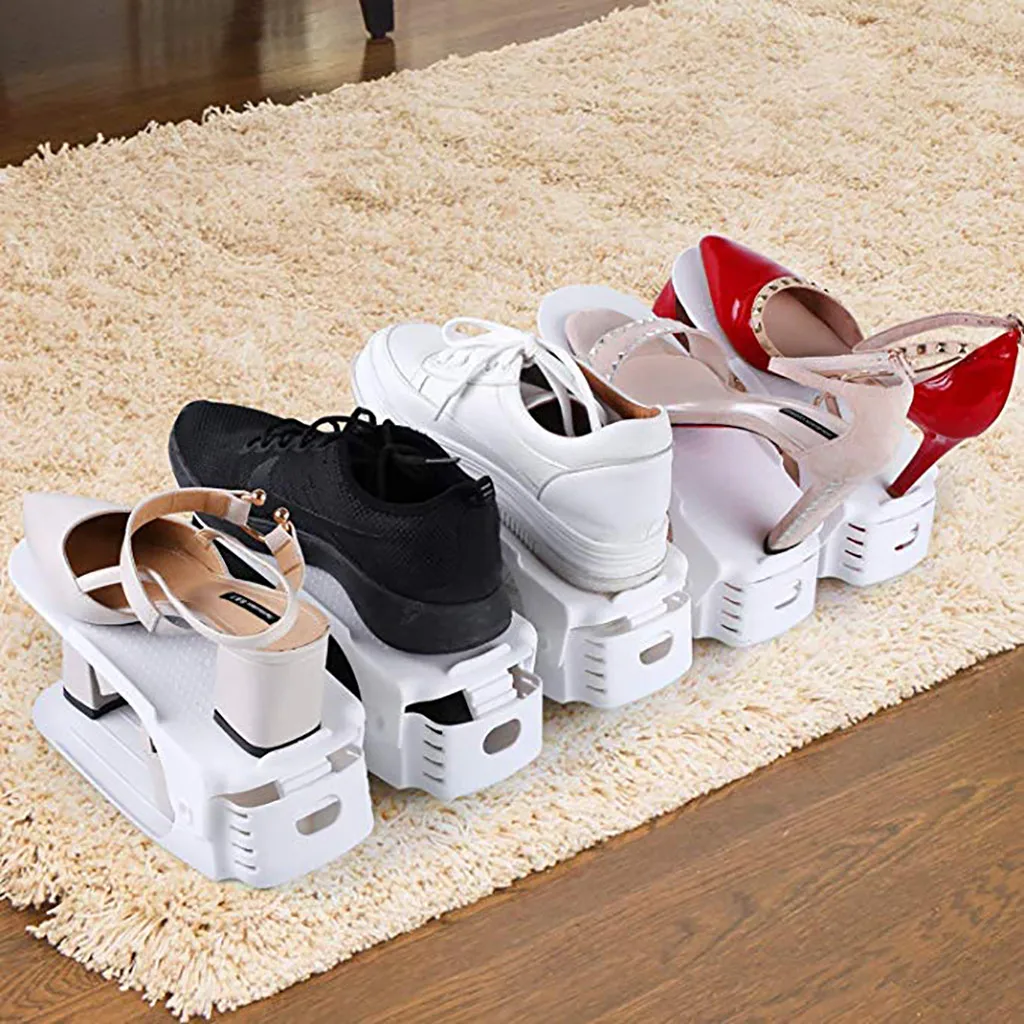 Экономия пространства для обуви стойка для поддержки обуви пластиковая прочная Регулируемая подставка для обуви для стека обуви органайзер для обуви белый ящик для хранения обуви