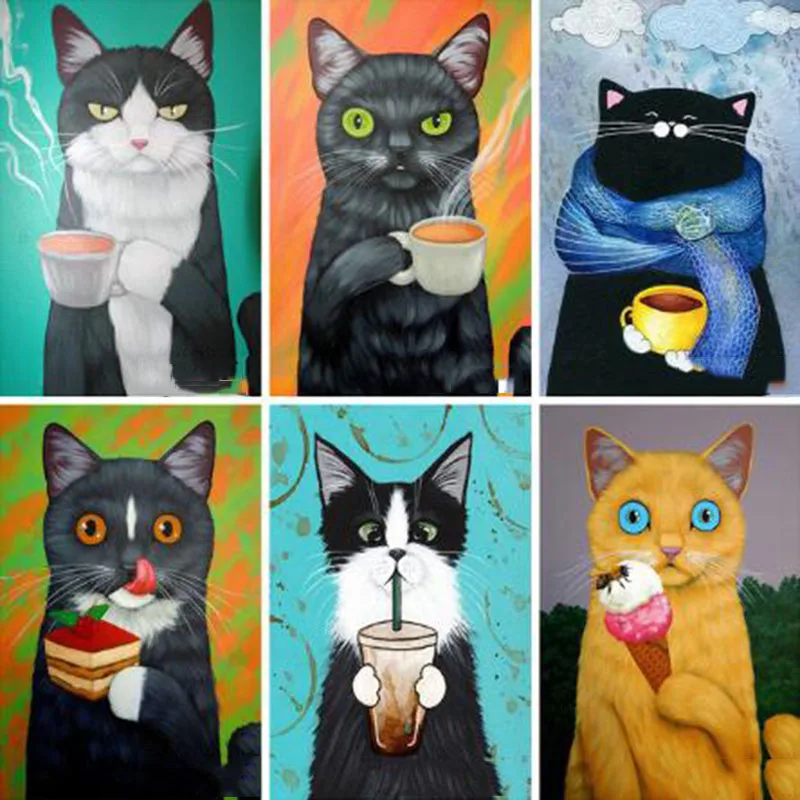 Diy 5d Diamond Painting Cross Stitch Animal Mosaic Pictures Coffee Cat Embroidery Hand Made JCC|Алмазная мозаика| |