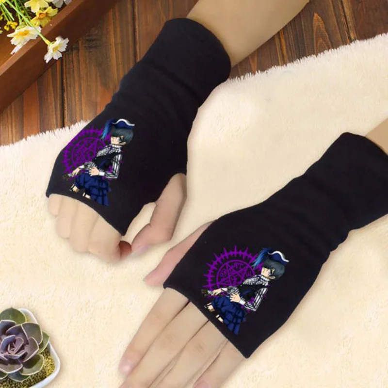 1 пара милых Аниме Черный Дворецкий Kuroshitsuji перчатки наполовину пальцы вязаные варежки Косплей плюшевые игрушки