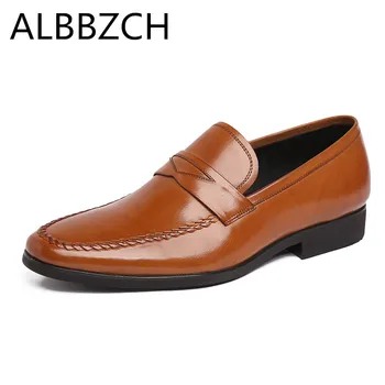 

Genuine leather slip on men shoes fashion weave sewing design mens dress shoes man daily office work shoes business casual shoes