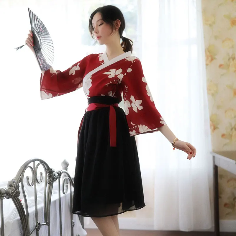 

2019 summer Cosplay role play clothes Sexy lingerie kimono set Flowers robe sexy costumes Exotic lingerie underwear women slips