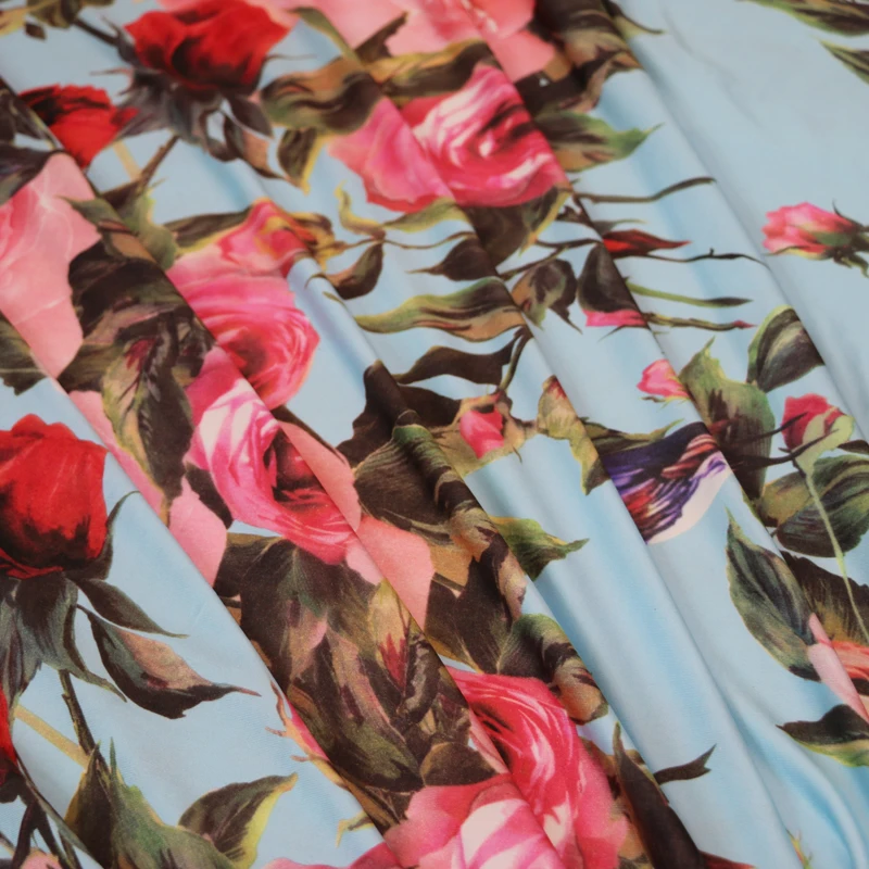

50cm*155cm Soft Korea Stretch Knit Material Fabric Rose Design For Dress Swimming Costume