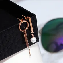 Yun ruo розовое золото цвет мода имитация жемчуга кисточкой женские серьги-гвоздики партии девушка подарок 316 л нержавеющая сталь модные украшения