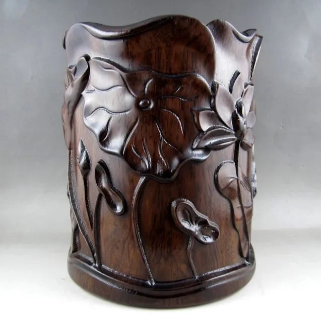 Beautiful Chinese Unique HuaLi Wood Carved Brush Pot | Дом и сад