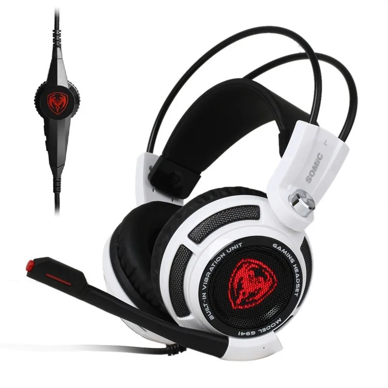 Somic G941 7.1 Virtual Surround Sound Gaming Headset USB Vibration Game Headphone LED Light with Microphone for Computer pc Game - Цвет: white