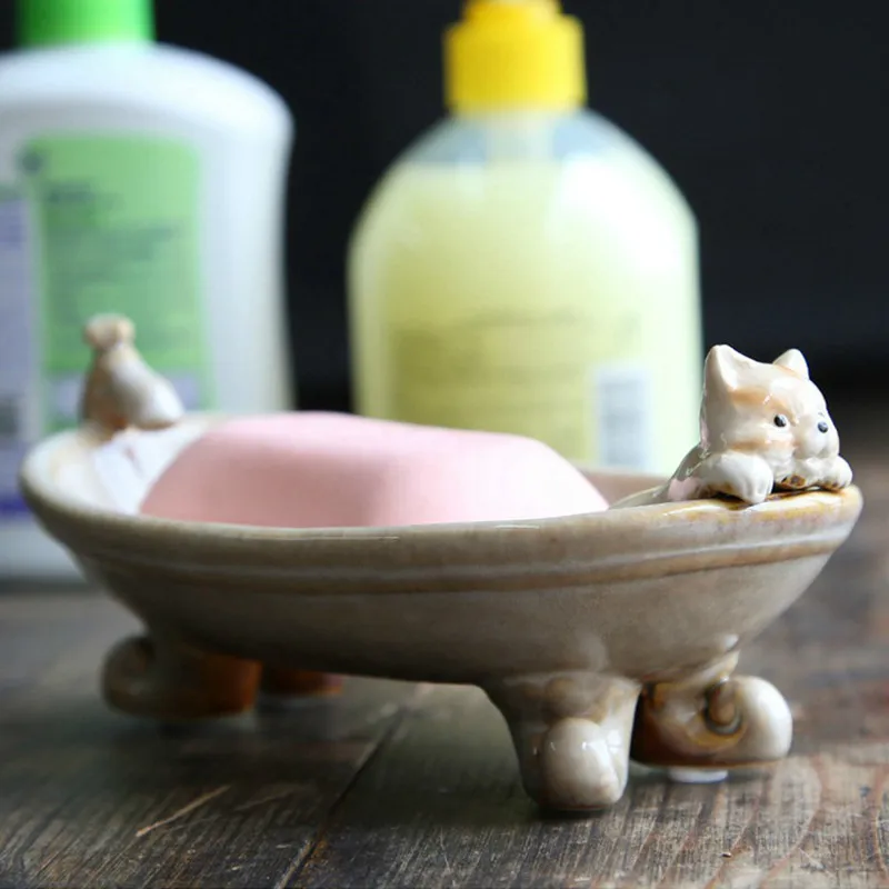 European creative home decorations ceramic cat soap dish with leaking hole soap dish soap box decoration lo824447 draining soap dish with lid