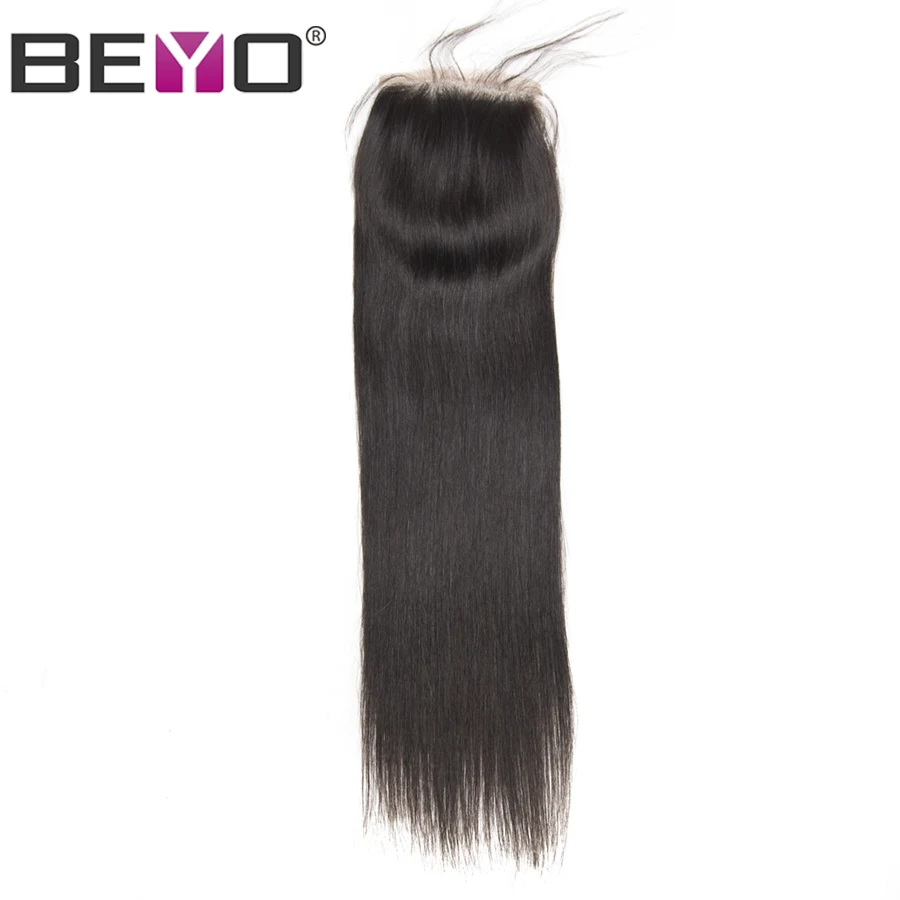 Beyo 4x4 прямые человеческие волосы закрытие бесплатно/средний/три части перуанские волосы Кружева Закрытие с ребенком волосы 10-24 дюймов не