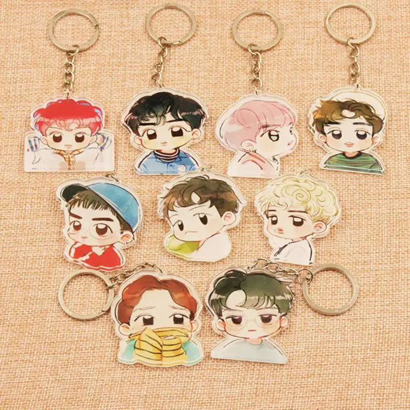 

1PC Cute 9 Styles Cartoon EXO Acrylic Keychain Fashion Jewelry Accessories Cute Boys Shaped Pendants Keyring
