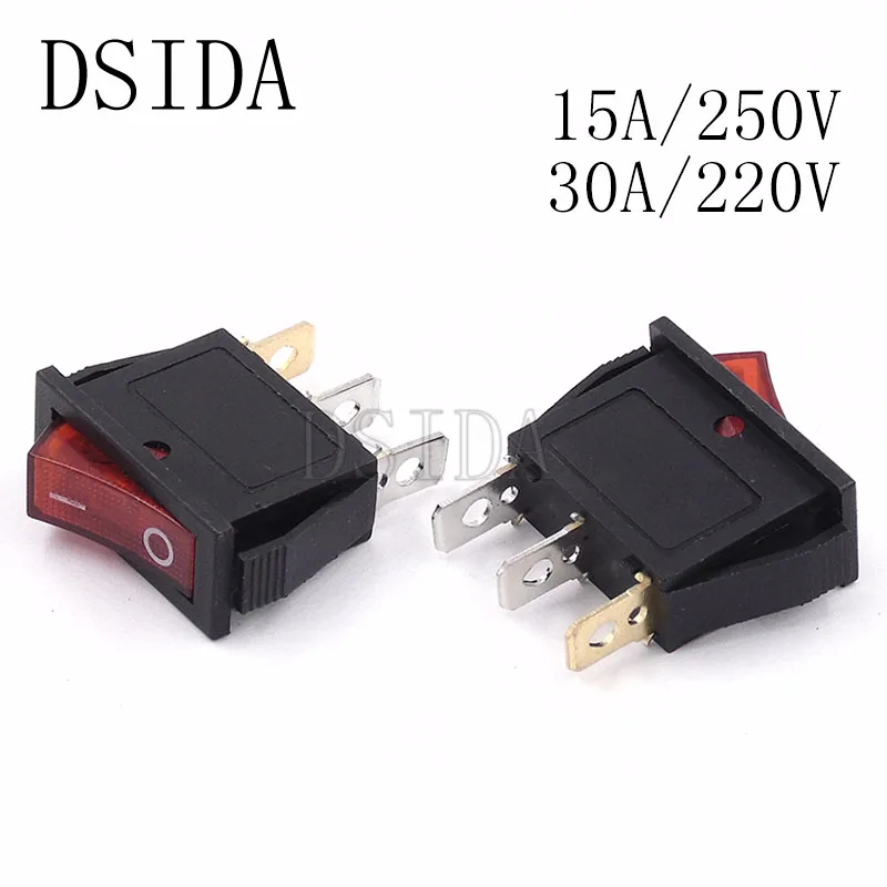 10pcs Kcd3 102 N 15a 250v 30a 220v 3pin Ac Rocker Switch 15 31mm On Off Power Switch With Red Light New Switches Aliexpress