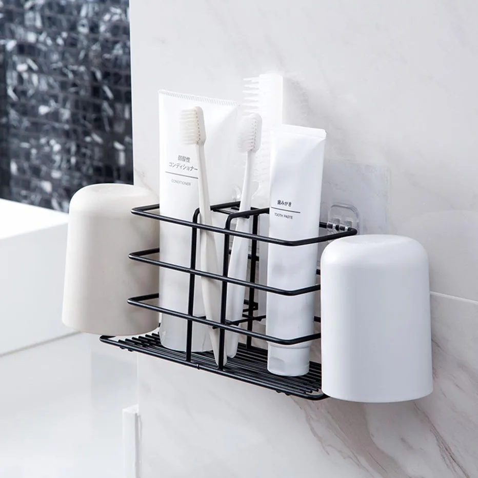 

Iron Toothbrush Holder Bathroom Toothbrush Toothpaste Organizer Rack for Washing Cup Toiletry Storage Organizer
