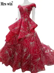 Новое поступление 2018 Формальные свадебный банкет роскошное вечернее платье Красный Серебряный линия корсет рюшами Вечерние Prm платье со