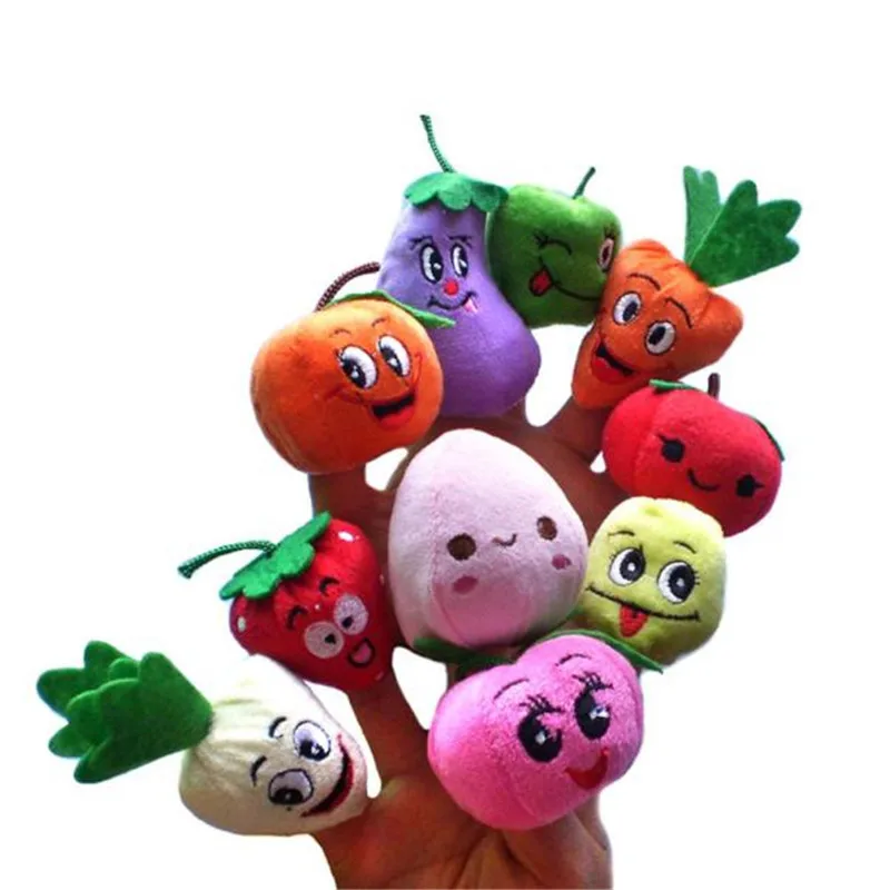 Discount 10pcs set Fruits and vegetables Finger Puppet Plush Child Baby