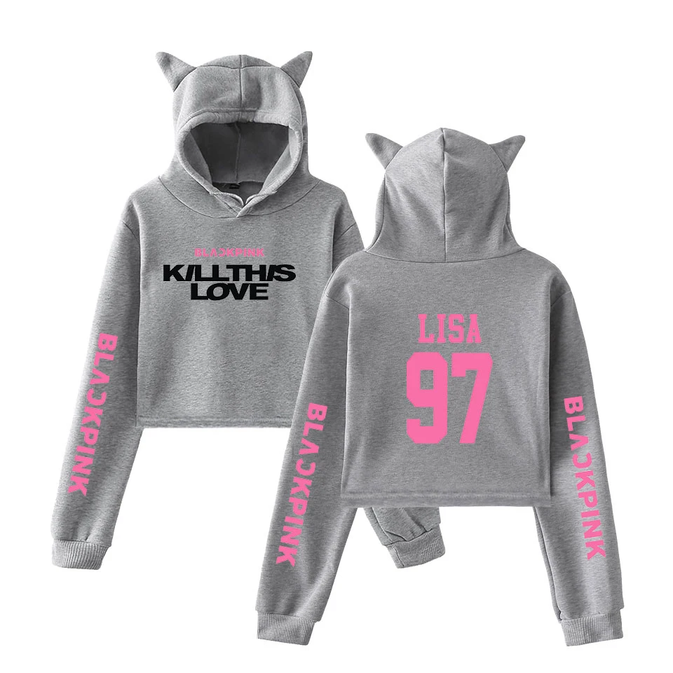 Черный розовый альбом KILL THIS LOVE Basic Street Повседневные толстовки с кошачьими ушками Толстовка для женщин крутой пупок Толстовки размер