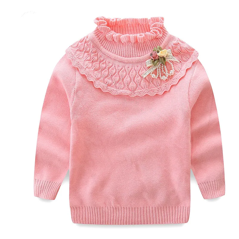 Mudkingdom Little Girl Sweaters Floral Winter Turtleneck Blouses Warm