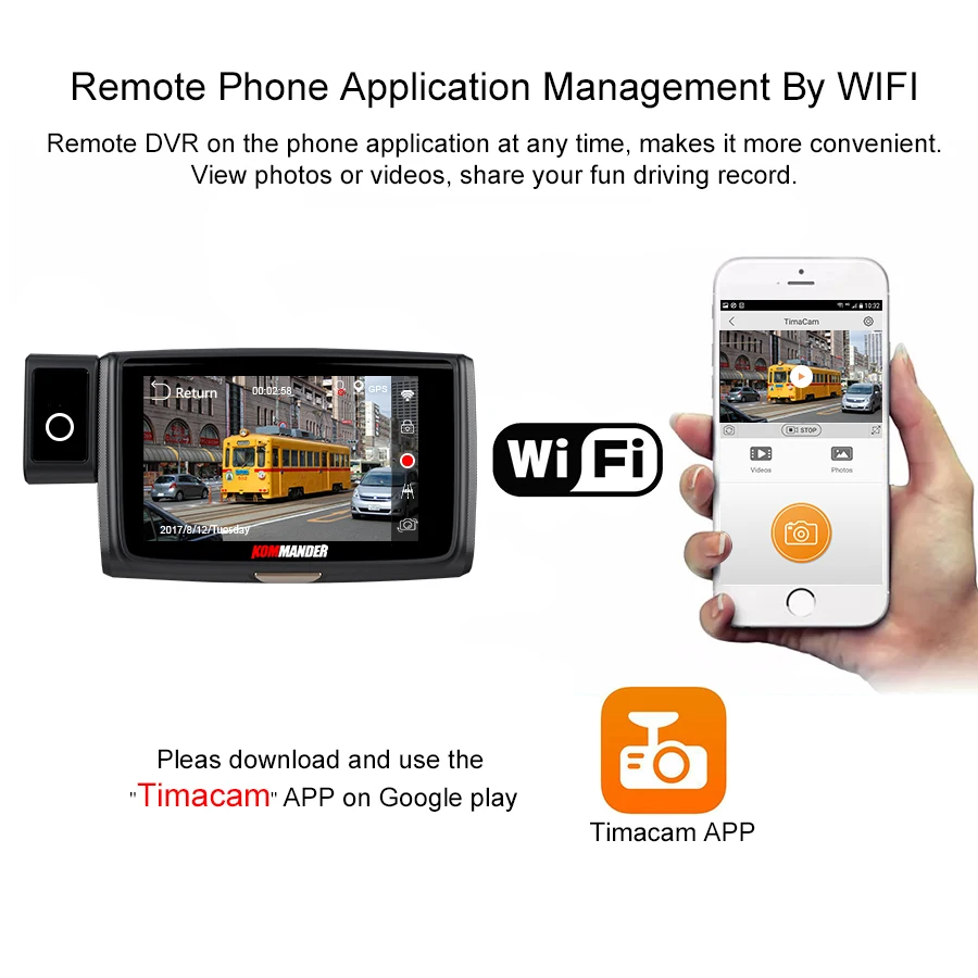 Kommander Видеорегистраторы для автомобилей с WI FI Двойной объектив действительно 1080 P