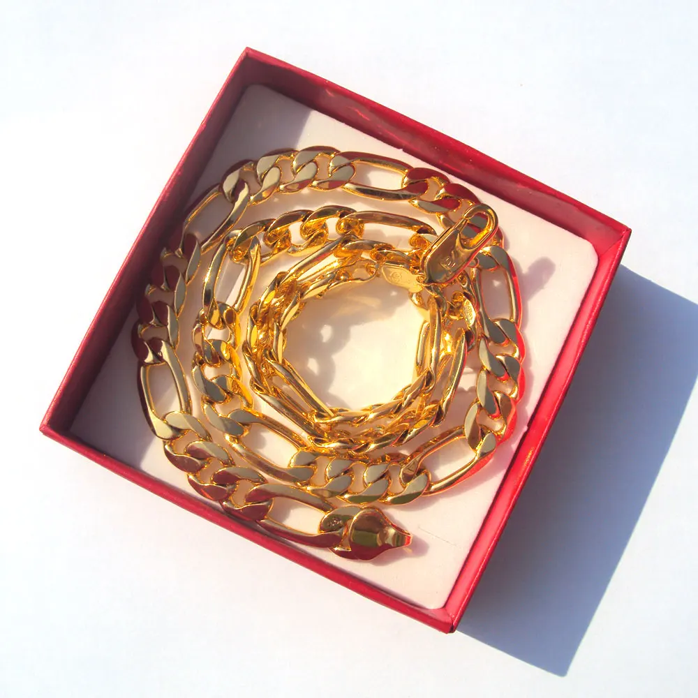 18 k ТВЕРДОЕ Золотое подлинное Покрытие 18 k штампованное 10 мм тонкое Фигаро Ожерелье на цепочке мужское сделано в лучших 600 мм