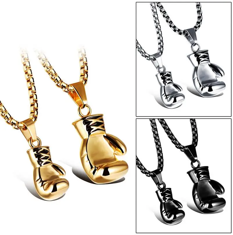 

Fashion Mini Boxing Glove Necklace Gold/Black/Silver Plated Boxing Jewelry Stainless Steel Cool Pendant For Men Boys Gift GX1018