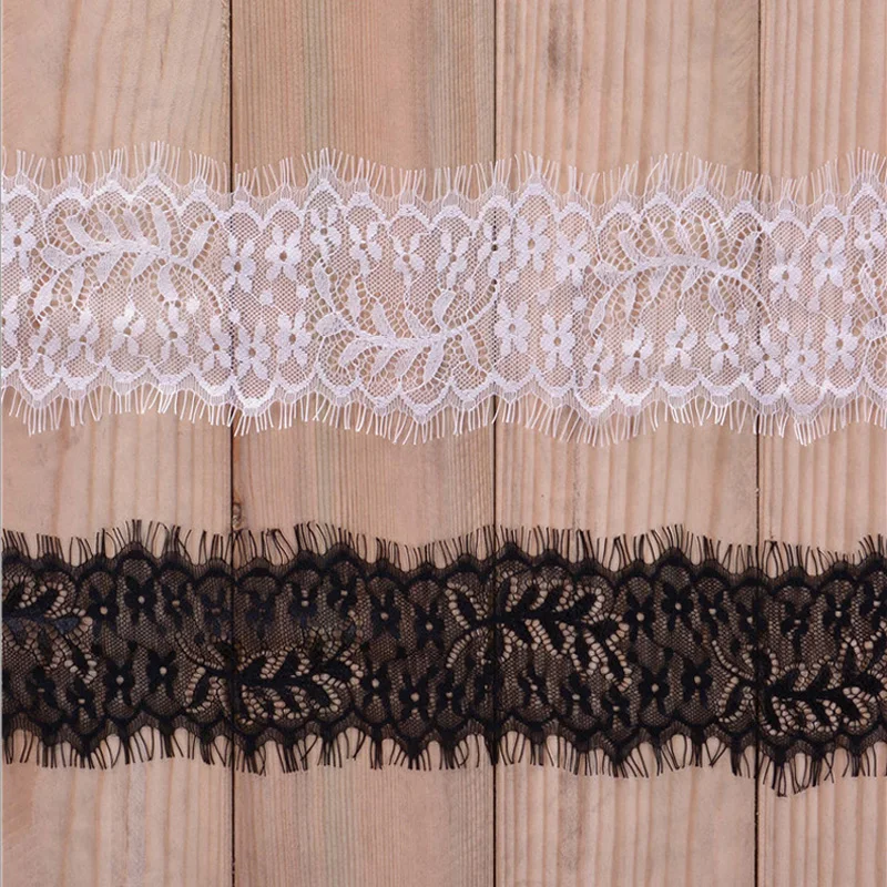 

Eyelash Lace Fabric Leaf White Black Lace Trim Excipients 8CM Wide Handmade Diy 6M/Lot