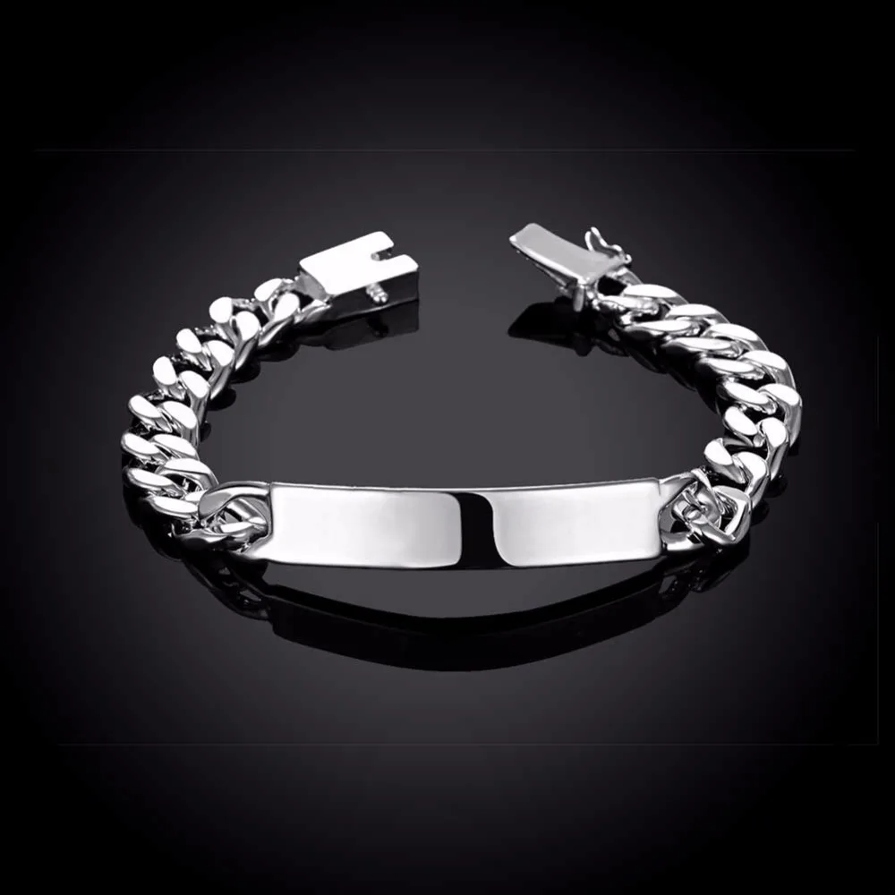 Free Shipping Men's Jewelry Luxury 925 Silver Rock Chain Link Bracelet