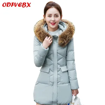 

2020 Women's winter cotton jacket fur collar hooded warm casual cotton jacket Female medium long slim coat Parkas outwear