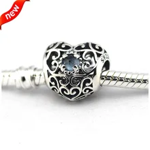 Подходит для браслетов Pandora, фирменное сердце сентября, амулеты с сапфиром, бусины из стерлингового серебра 925