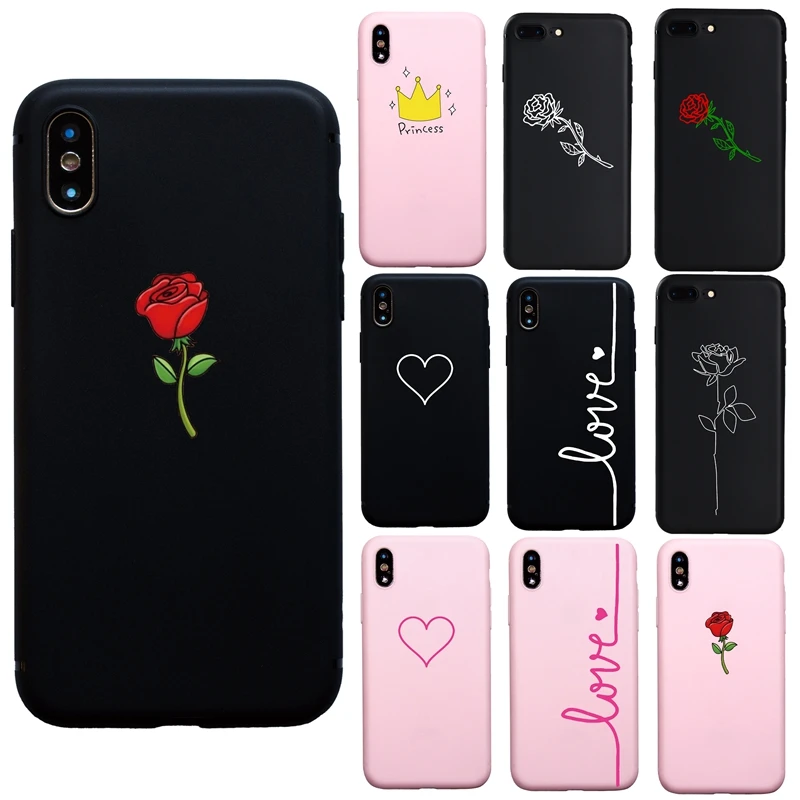 Fashion Rose Flower Art Love Line Soft Case for iPhone 11 ProMax 7 8 Plus 6s 6 X XS Max XR Funda Coque Cover |