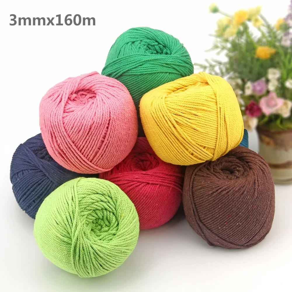 

3mm Colorful Cotton Cord Natural Beige Twisted Cord Rope Craft Macrame String DIY Handmade Home Decorative supply 160m length