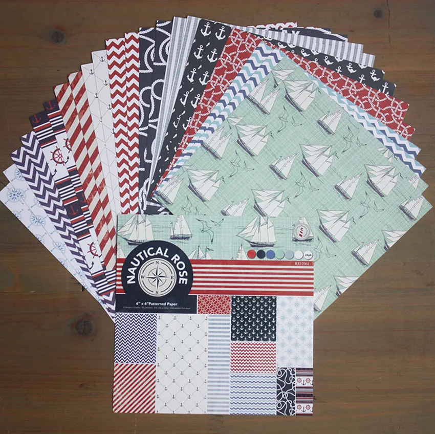 

24pcs/Pack 6*6inch Navy Anchor Patterned Paper Pack for Scrapbooking DIY Happy Planner Card Making Journal Project