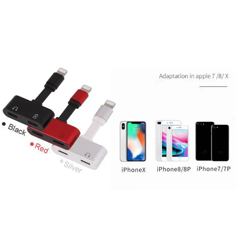 

Headphone Adapter for iPhoneX/8/7plus Cable Charging 2 in 1 Audio Converter Dual for Lightning Charging Songs Call Control