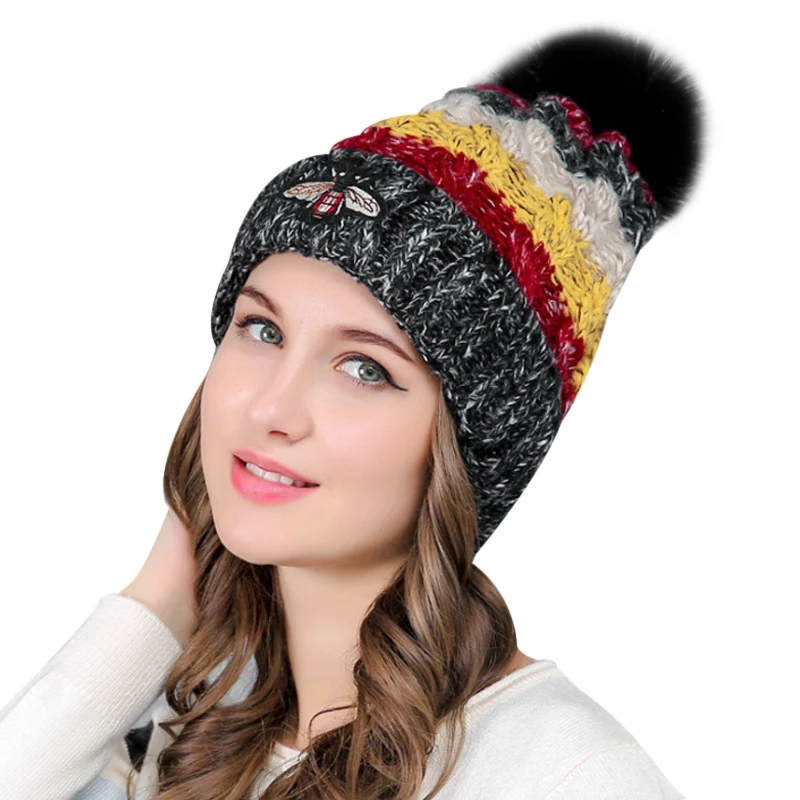 

Autumn Winter Women Hedging Cap Skullies Beanies Knitting Caps Bonnet Female Ball Cap Pom Poms Wool Knitted Hat Skullies Beanies