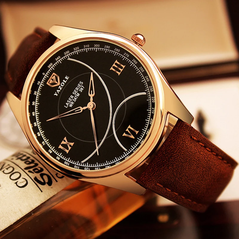 

Fashion Pointer + Roman Numerals Round Dial PU Strap Men's Watch Men Quartz 30M Waterproof Watch 6 Color Clock relogio masculino