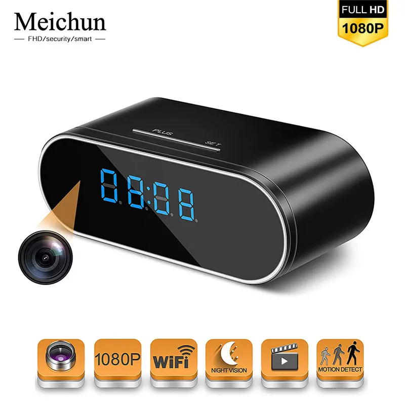

Meichun WiFi Clock Camera 1080P IP Mini Camera Wireless Alarm Clock Security Night Vision Motion Detection Camera Secret Cocks