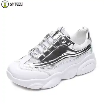 

SMTZZJ Flat Thick Bottom Women 2019 Breathable Mesh Casual Shoes Female Fashion Sneaker Lace Up High Leisure Women Shoe Platform