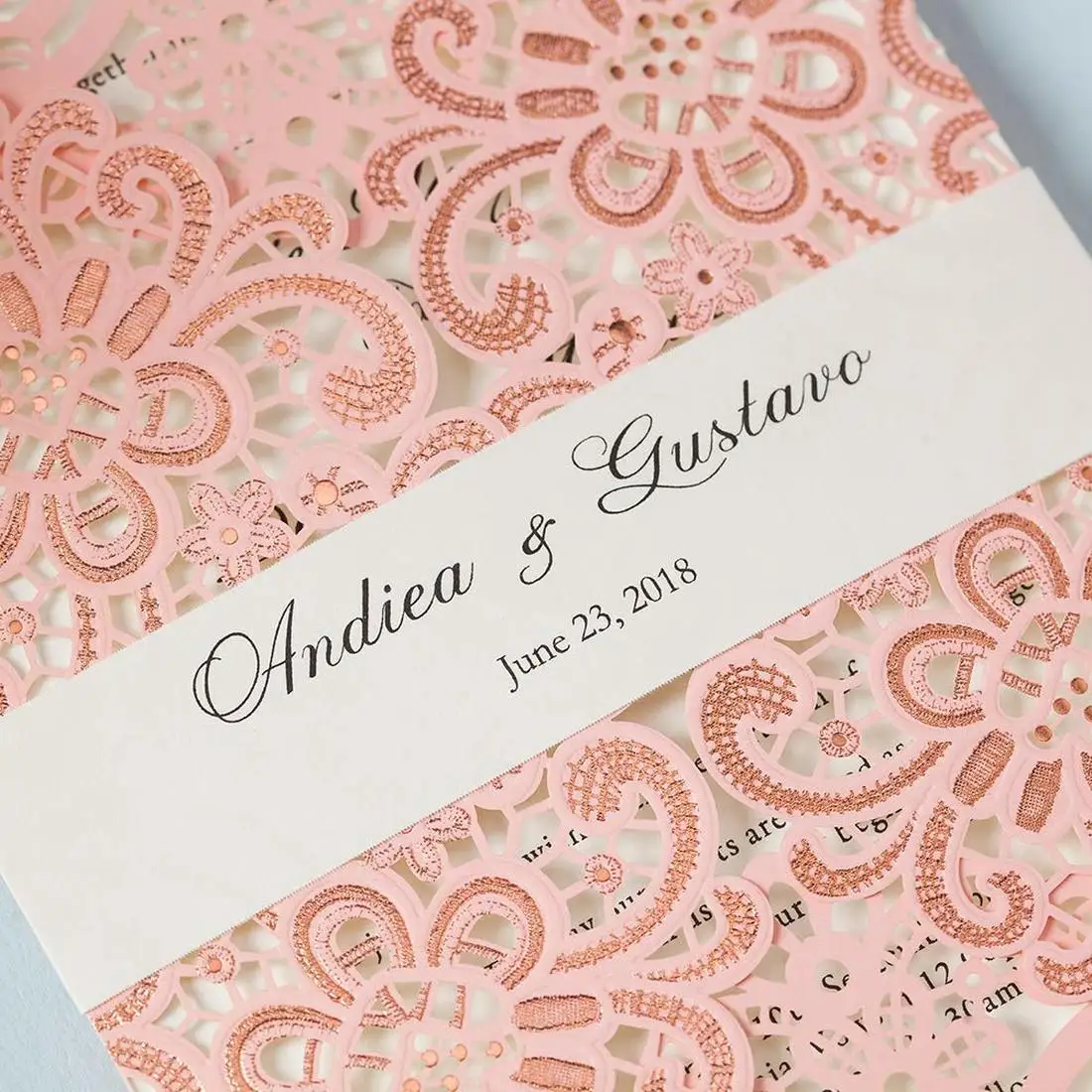  5 x 7inch 25Pcs Blush Pink Laser Cut Floral Wedding Invitations Blank Birthday Party Invitation Car - 32989525070