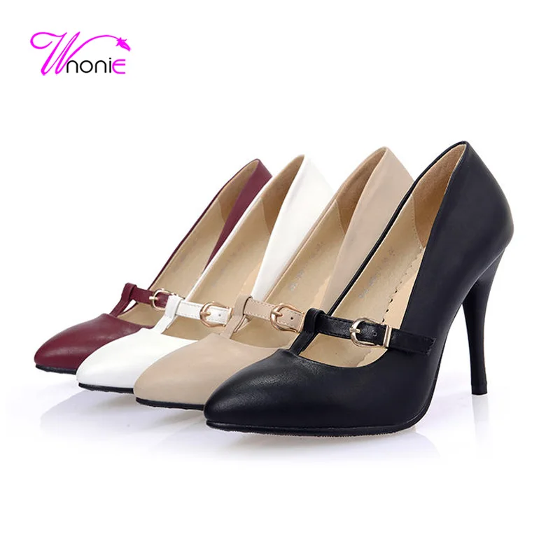 

2017 Fashion Women Pumps Mary Janes High Heel PU Leather Pointed Toe T-Strap Buckle Summer Autumn Dress Party Elegant Lady Shoes