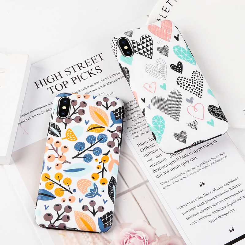 

Lovely Cute Pattern Phone Case For iPhone 6 6s 7 8 Plus X Cartoon Peach Leaves Flower Love heart deer Soft TPU Back Cover Coque