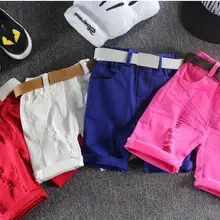 Летом конфеты Обувь для мальчиков Шорты для женщин детей Шорты для женщин дети отверстие Штаны детские повседневные штаны без ремня одежда для маленьких мальчиков одежда мальчика