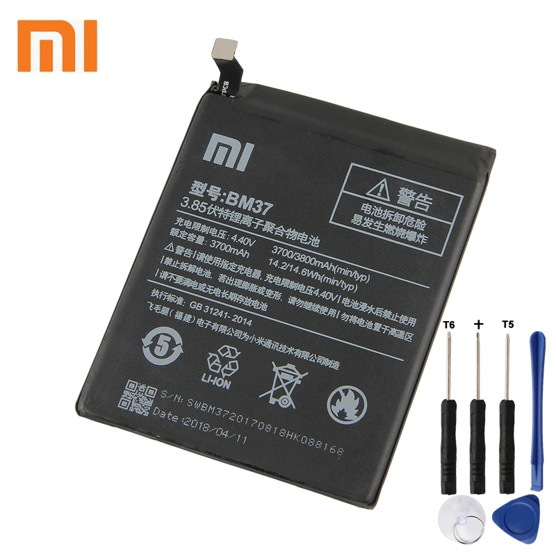 

Xiao Mi Xiaomi BM37 Phone Battery For Xiao mi 5S plus 5Splus 3800mAh BM37 Original Replacement Battery + Tool