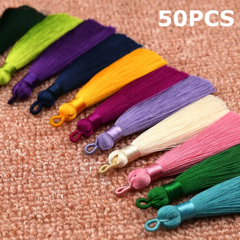 Best 50PCS X 8CM Fringe Trim Tassels for DIY Craft Making Jewelry Curtains Phone Clothing Bags Pillow Bookmark Decoration Ice Silk