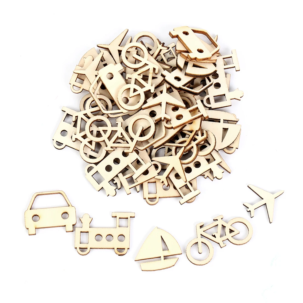 

50Pcs/Bag Carved Natural Wood Chip Ornaments Pendant Scrapbooking Decorations Embellishments DIY Crafts