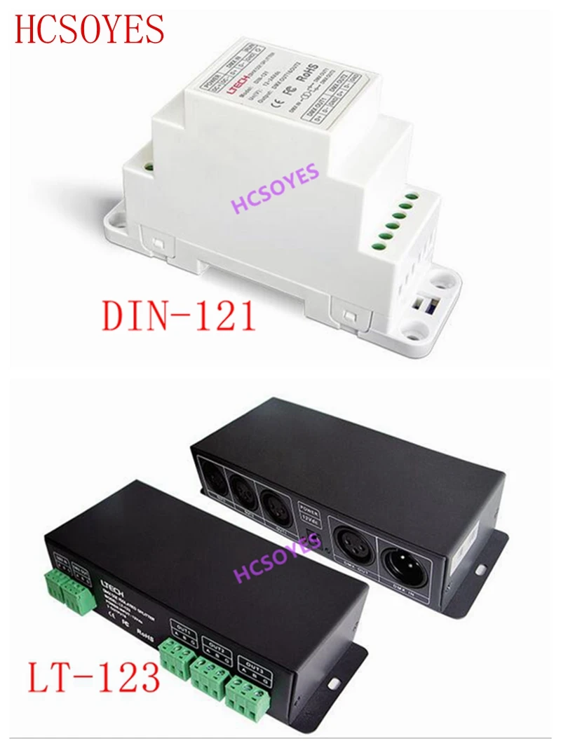 

LTECH Rail signal amplifier DIN-121 LT-123 DMX Signal AmplifierDC12V-24V 1CH input 2ch output DIN Rail DMX 512 Signal Amplifier