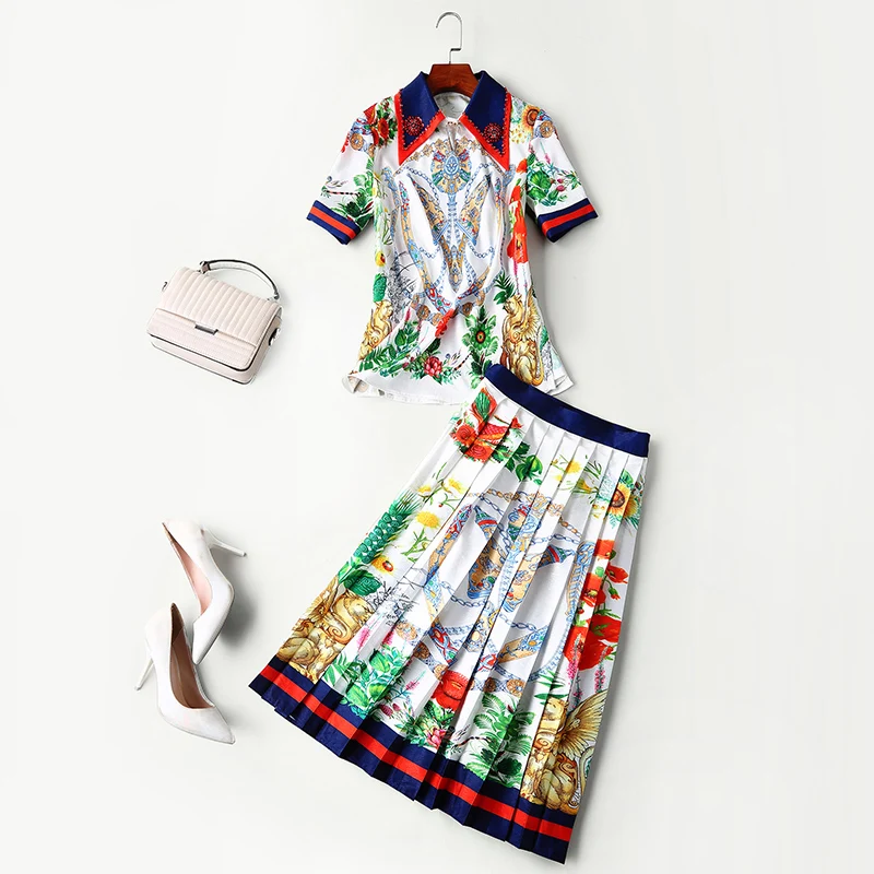 

New women s clothing in Europe and the star in same choli tall waist pleated skirts printed suit